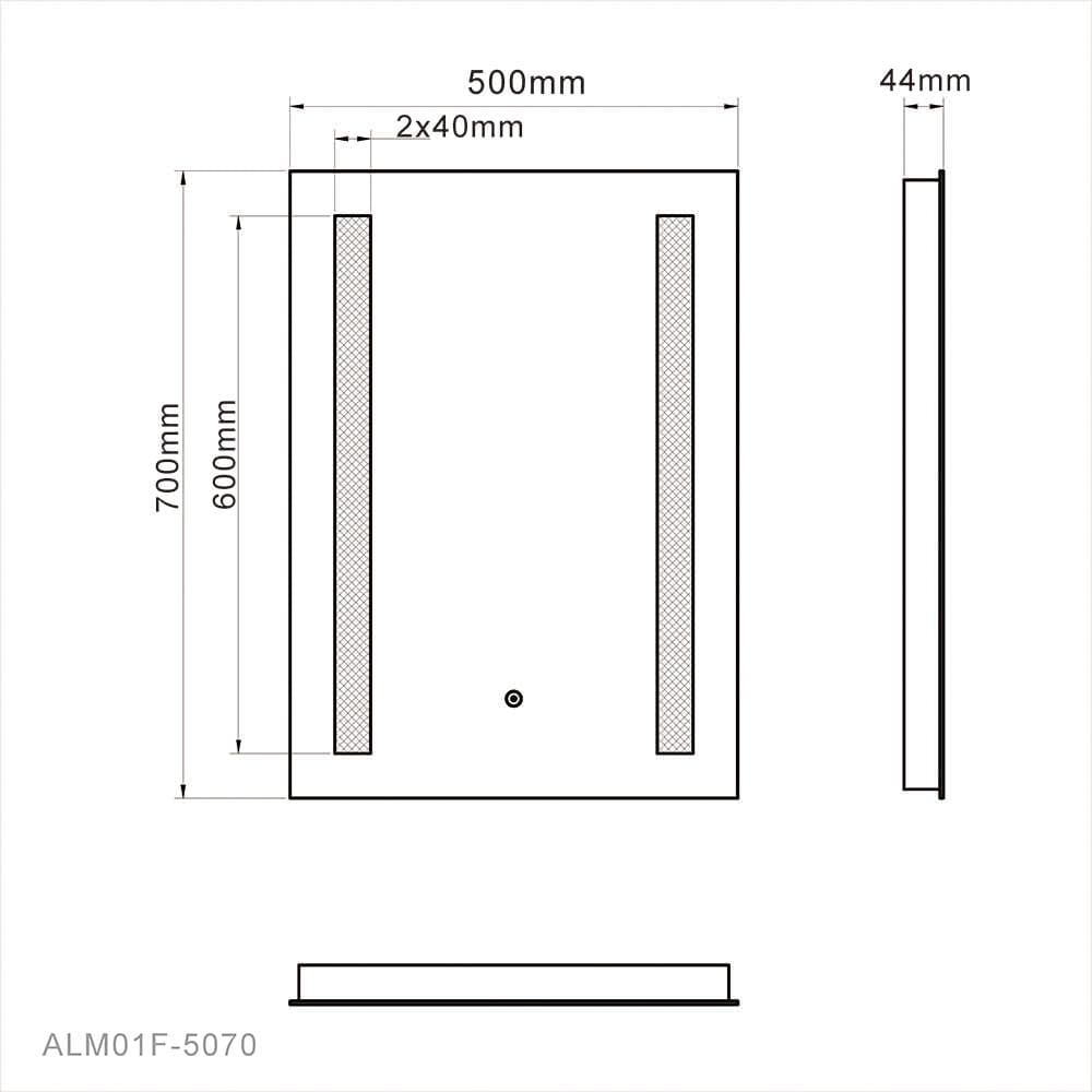 ELEGANT SHOWERS 500x700mm Bathroom LED Mirror Front White Lighted Touch Switch - Elegantshowers