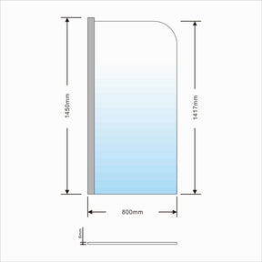 Frameless Over Bath Shower Screen Swing Panel 100% Failsafe 800x1450mm - Elegantshowers