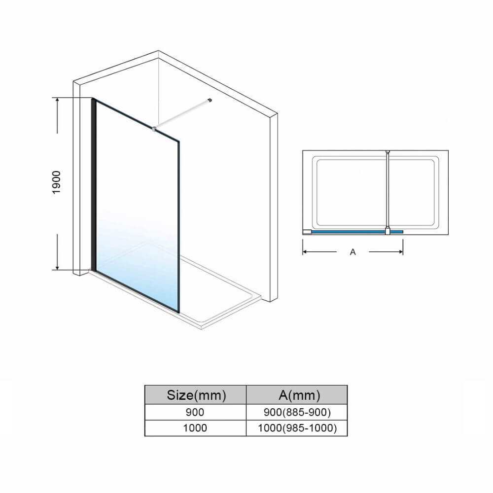 Elegant Showers 10mm Glass Walk In Shower Screen Framed Black - Elegantshowers