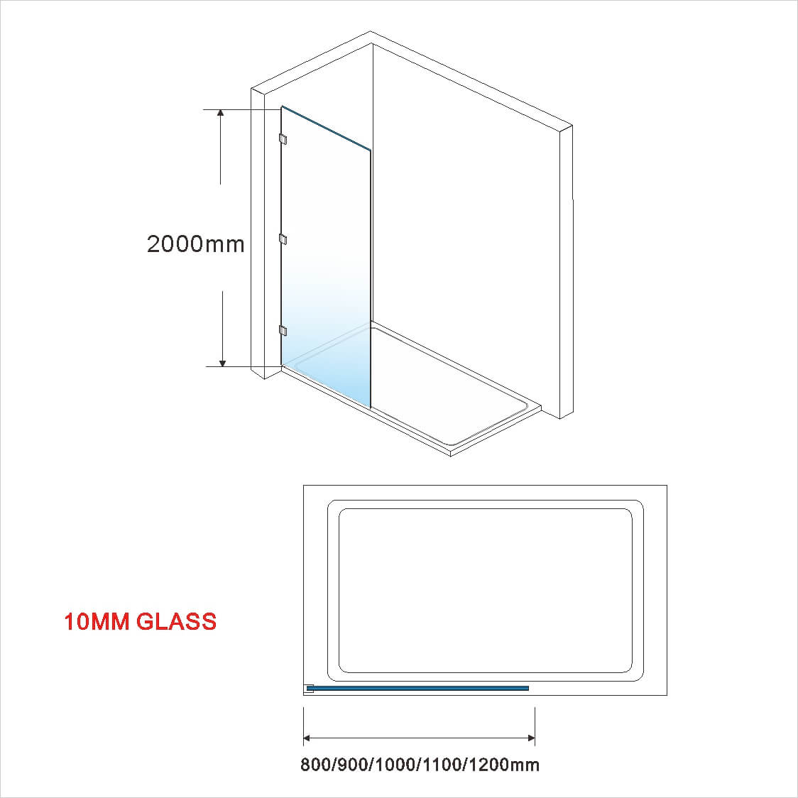 Elegant Showers Walk In Shower Frameless Screen Hinged Black Hardware 10mm Toughened Glass - Elegantshowers
