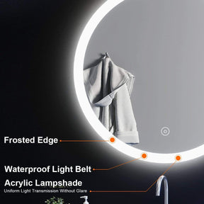 ELEGANT SHOWERS Round Bathroom Mirror LED Lighted Touch Switch Wall mounted Antifog - Elegantshowers