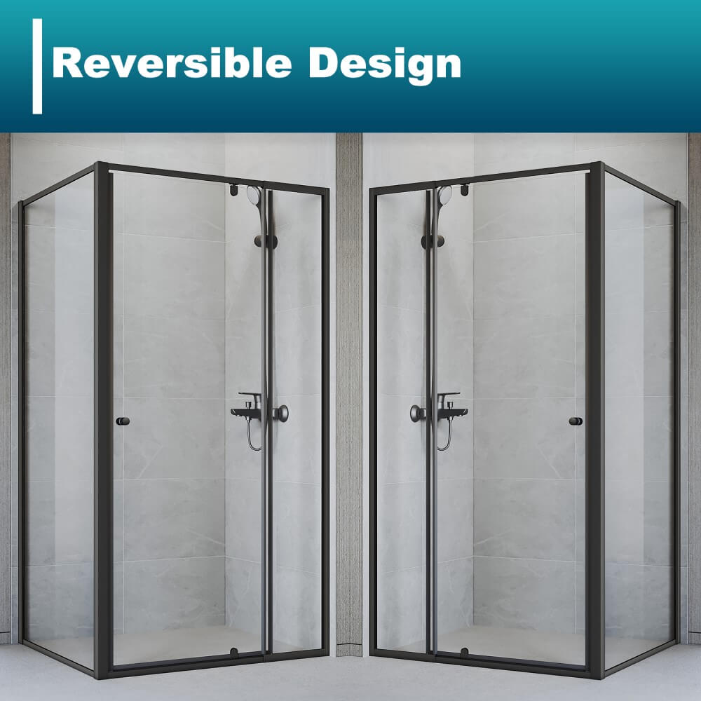 Elegant Showers Semi-Frameless Pivot Shower Screen Cubical Adjustable Black - Elegantshowers