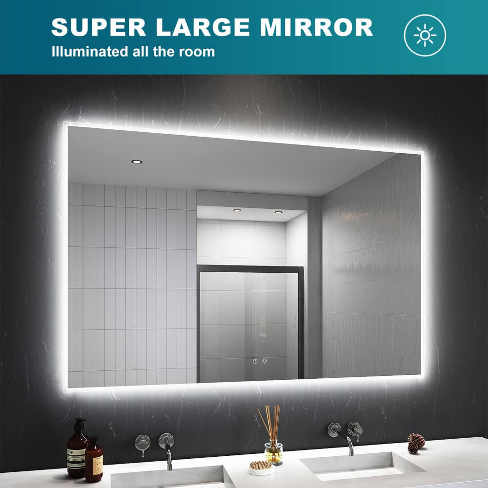1500x1000mm Large Illuminated Led Bathroom Mirror Smart Touch Vanity Mirrors - Elegantshowers