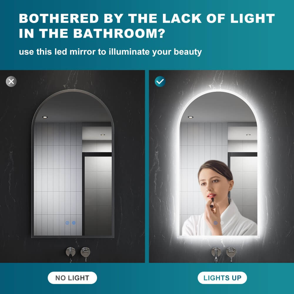 LED Mirror Bathroom Arch Vanity Mirror Light Dimmable Anti-Fog Wall Mounted - Elegantshowers