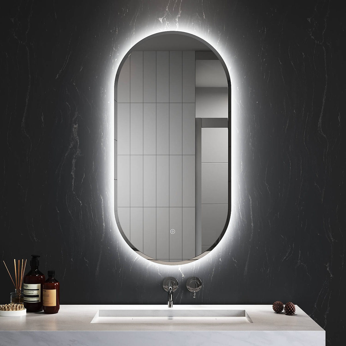 ELEGANT SHOWERS Anti-Fog Oval LED Illuminated Bathroom Mirror