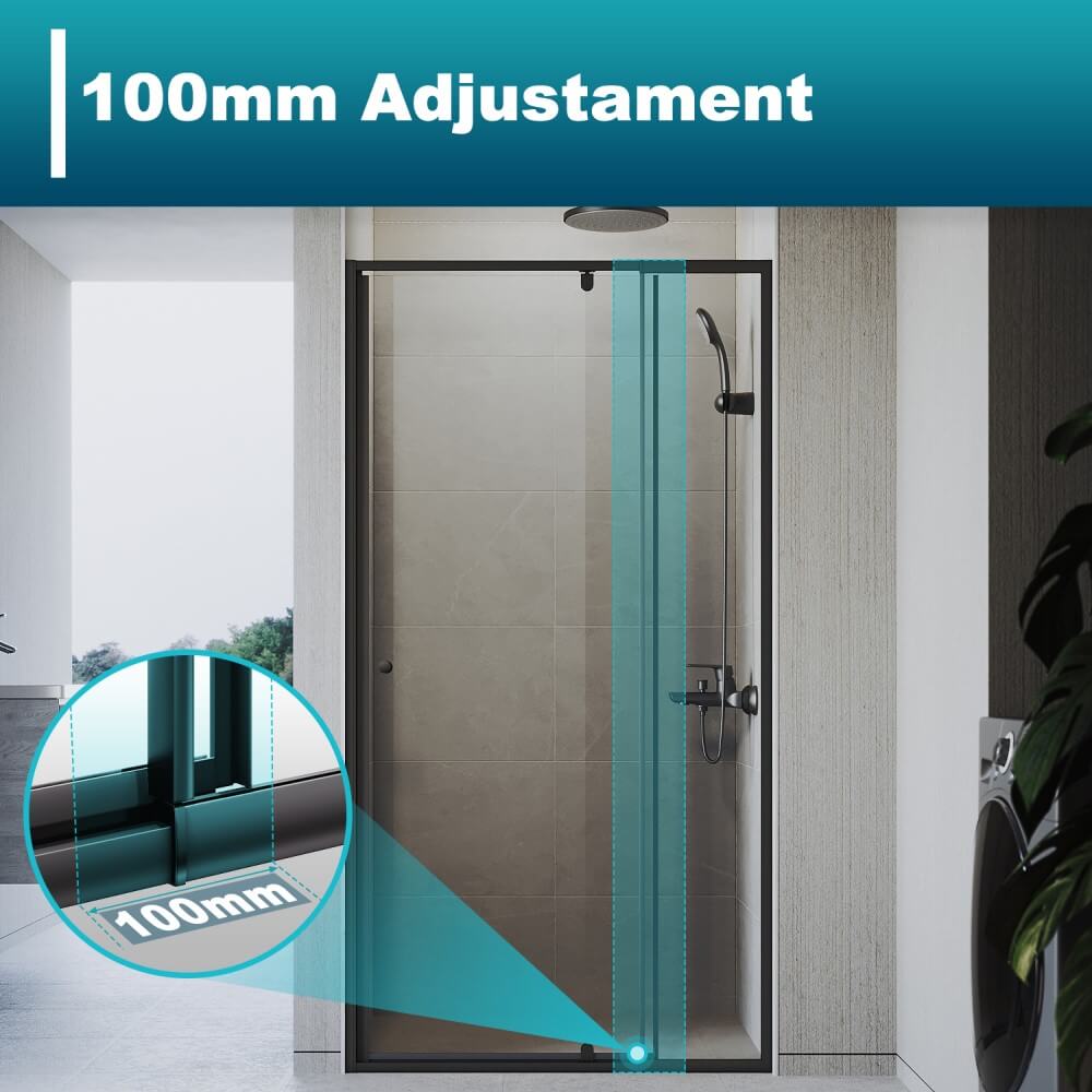 Elegant Showers Semi-Frameless Pivot Shower Screen Cubical Adjustable Black - Elegantshowers