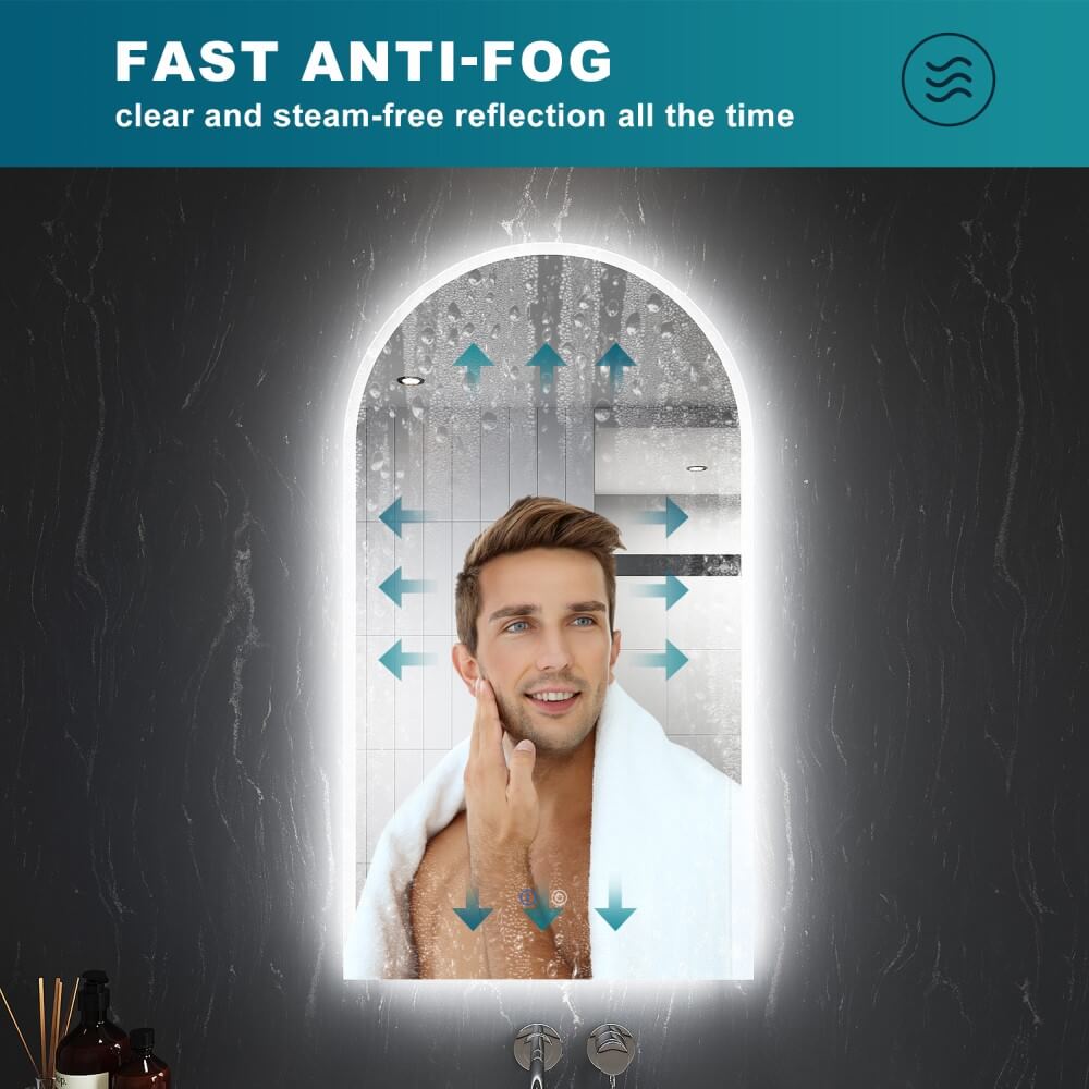 LED Mirror Bathroom Arch Vanity Mirror Light Dimmable Anti-Fog Wall Mounted - Elegantshowers