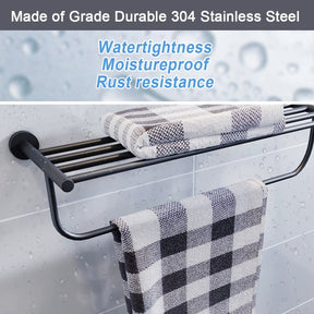 Black Towel Rail Bathroom Towel Rack Wall Mounted Stainless Steel - Elegantshowers