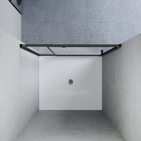 Top view of black framed pivot 2 panels shower door