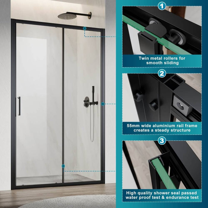 8mm Glass Black Frame Sliding Shower Screen Door Elegant Showers
