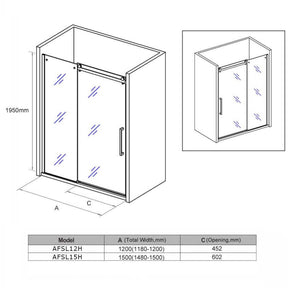 Dimensions of black frameless sliding shower door with 8mm glass