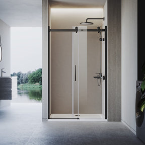 Black frameless sliding shower door with 8mm glass, open