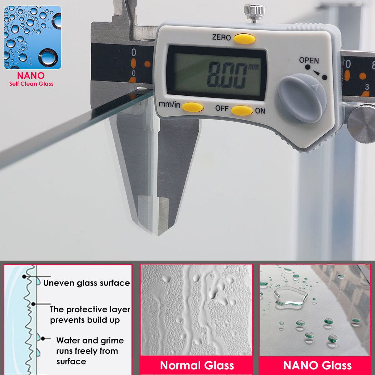 ELEGANT SHOWERS Walk In Shower Enclosure Frameless Nano Glass 8mm- Elegantshowers