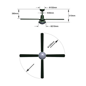 1200mm 48" Ceiling Fan AC 4 Blades With LED Light And Remote Control - Elegantshowers