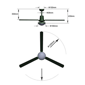 1320mm 52" Ceiling Fan DC 3 Blades With LED Light And Remote Control - Elegantshowers