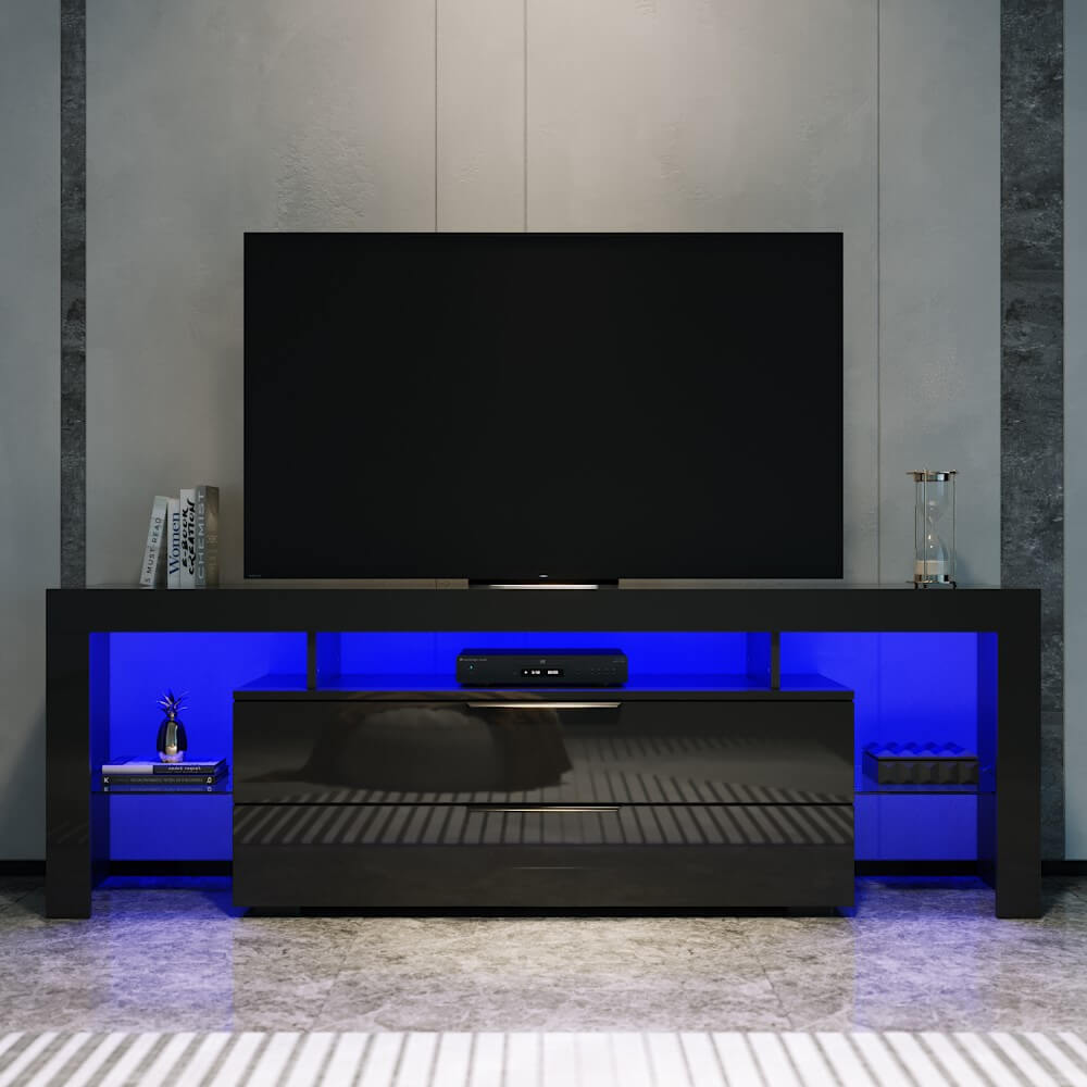 Elegant Showers 1600mm 16 Colors LED TV Entertainment Storage Unit Black