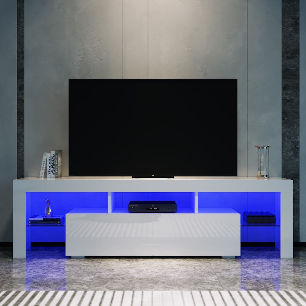 Elegant Showers 1600mm 16 Colors LED TV Entertainment Storage Unit White with 2 Horizontal Drawers