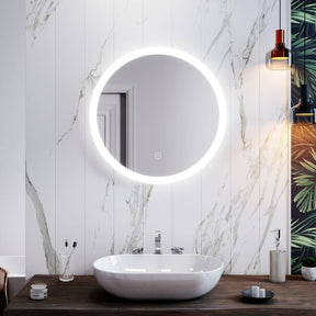 580 620 840mm LED Light Round Bathroom Mirror in bright mode from Elegant Showers