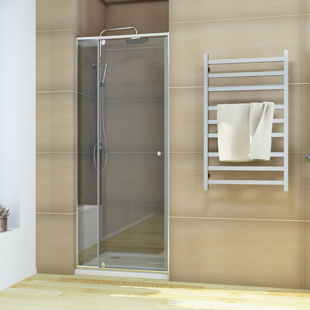 Elegant showers framed pivot 2 panel shower door closed