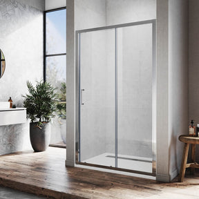 Elegant Showers framed sliding shower door with 8mm glass, closed position