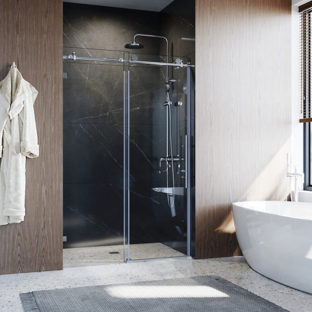 Elegant showers silver frameless sliding shower door with 10mm glass closed