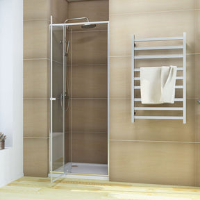 Framed pivot 2 panel shower door open