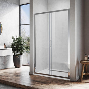 Framed sliding shower door with 8mm glass, open position