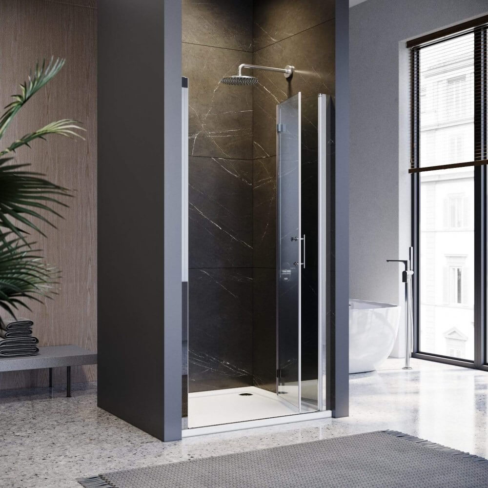 Frameless bifold shower door open