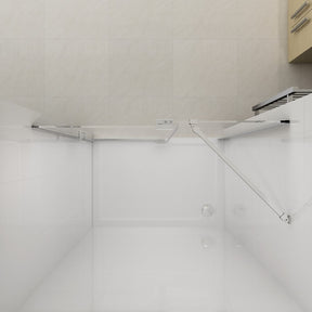 Top view of frameless pivot shower door with 1 support bar