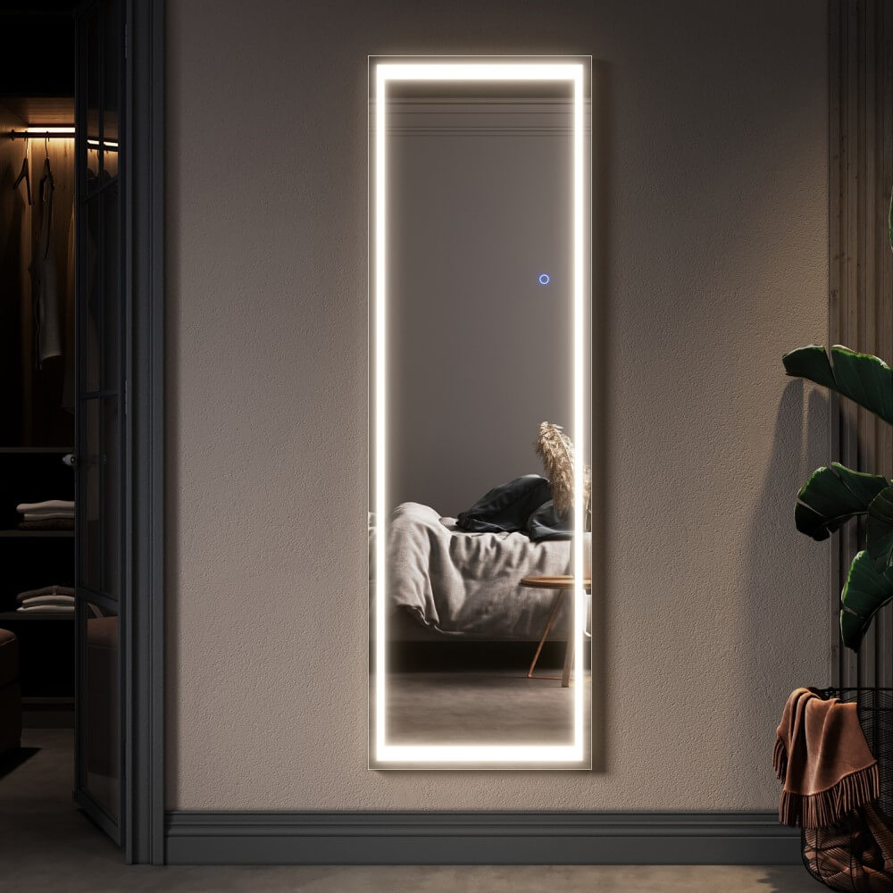 3 color led light full length dressing mirror with square corner light natural white