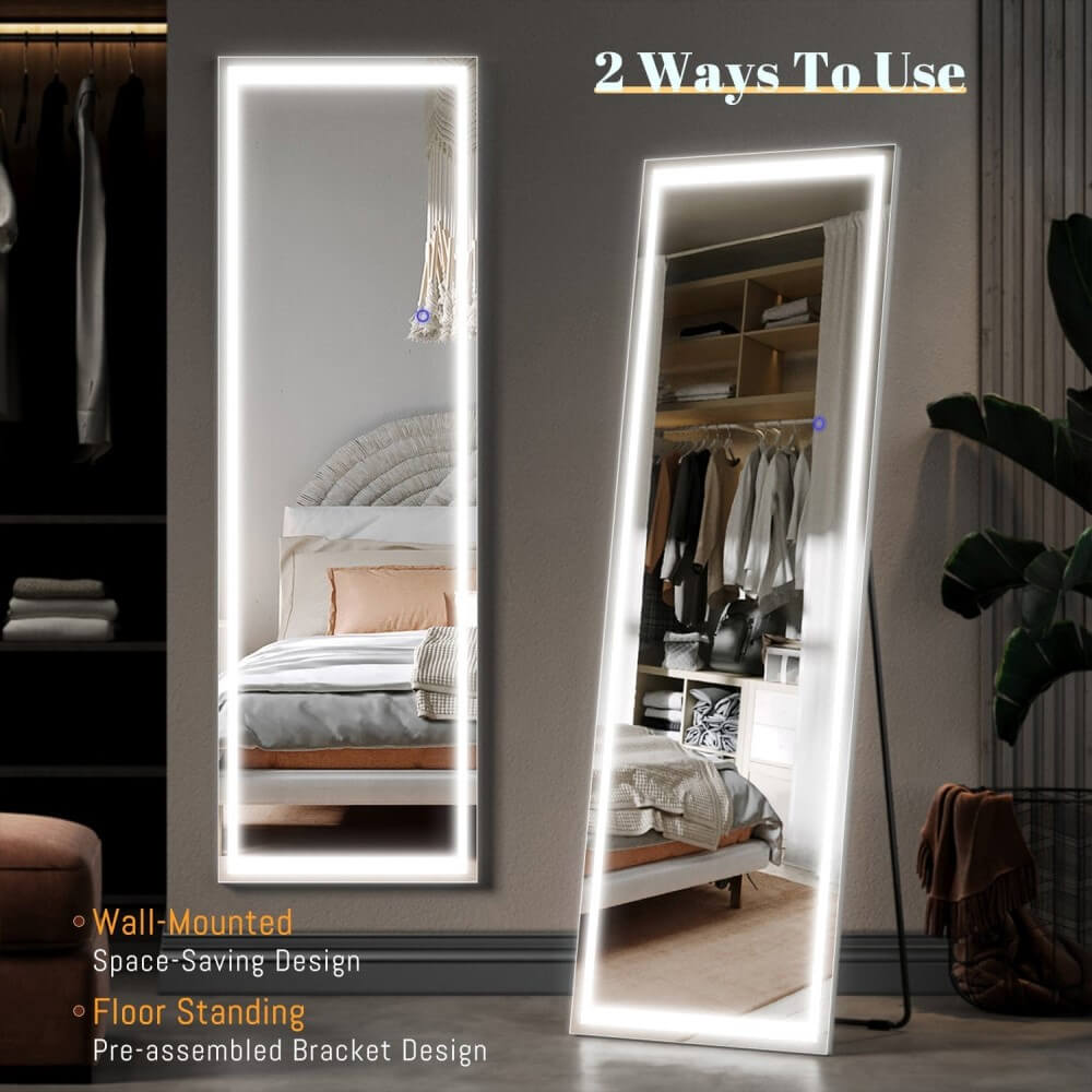3 color led light full length dressing mirror with square corner detail1