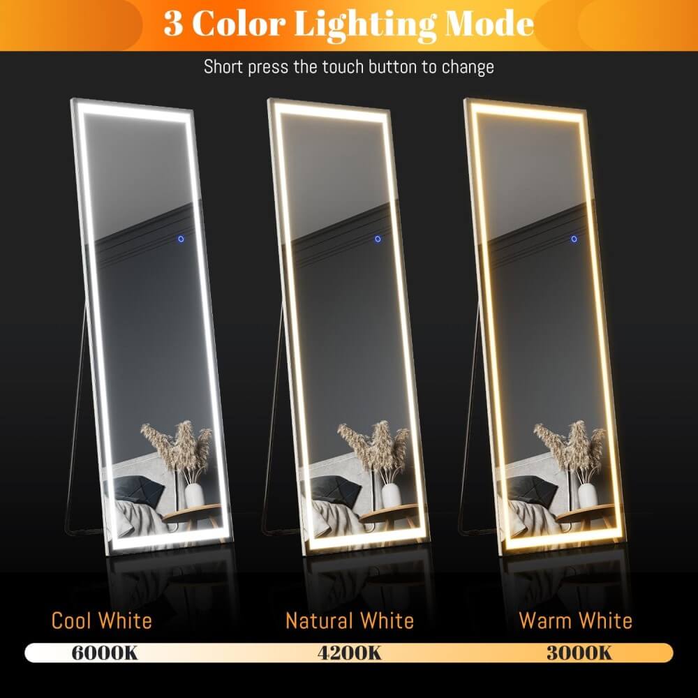 3 color led light full length dressing mirror with square corner detail2