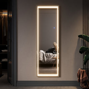 3 color led light full length dressing mirror with square corner light warm white