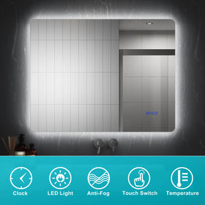 ELEGANT SHOWERS Anti-fog Clock LED Illuminated Bathroom Mirror