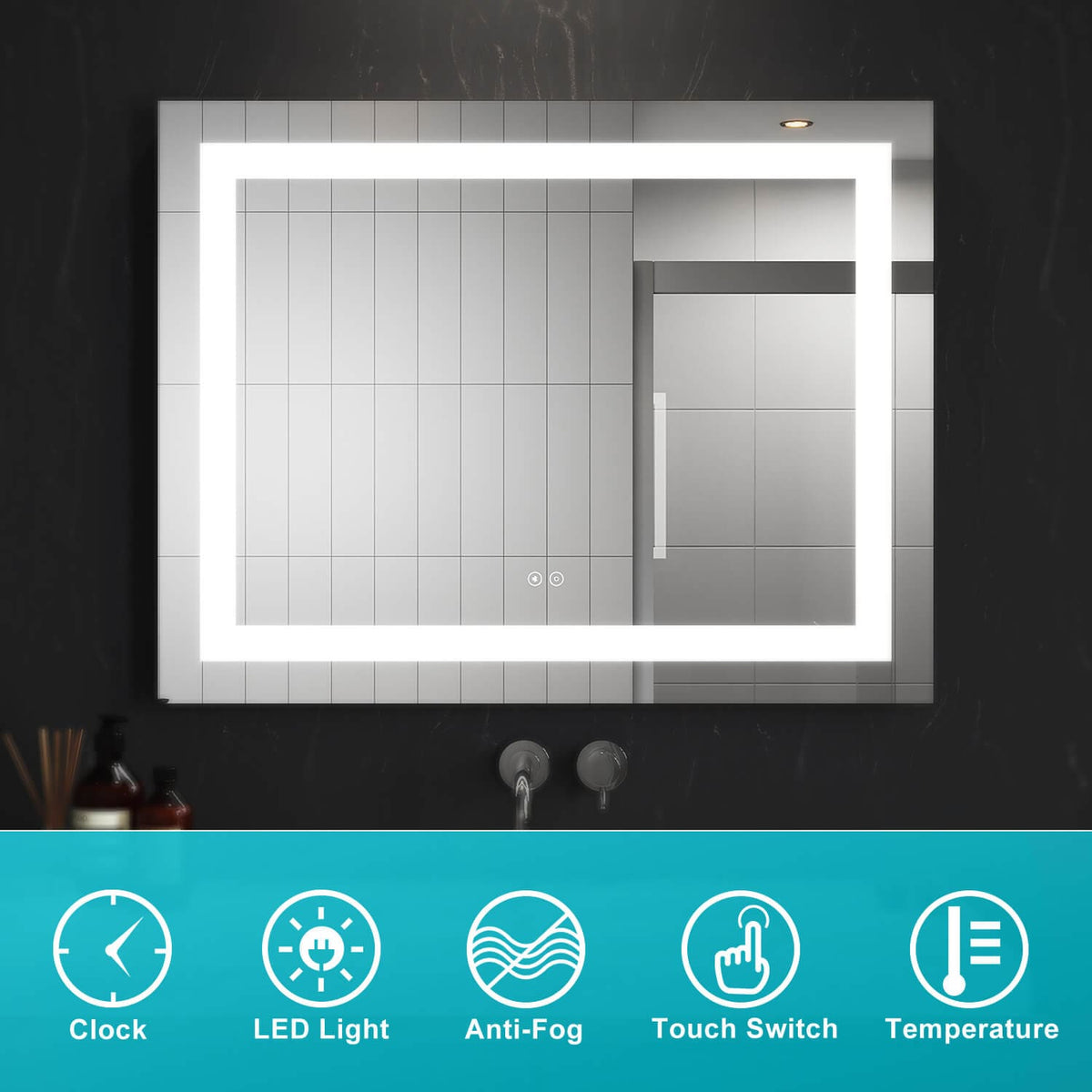 900x700mm Front LED Light Anti-fog Rectangular Bathroom Mirror