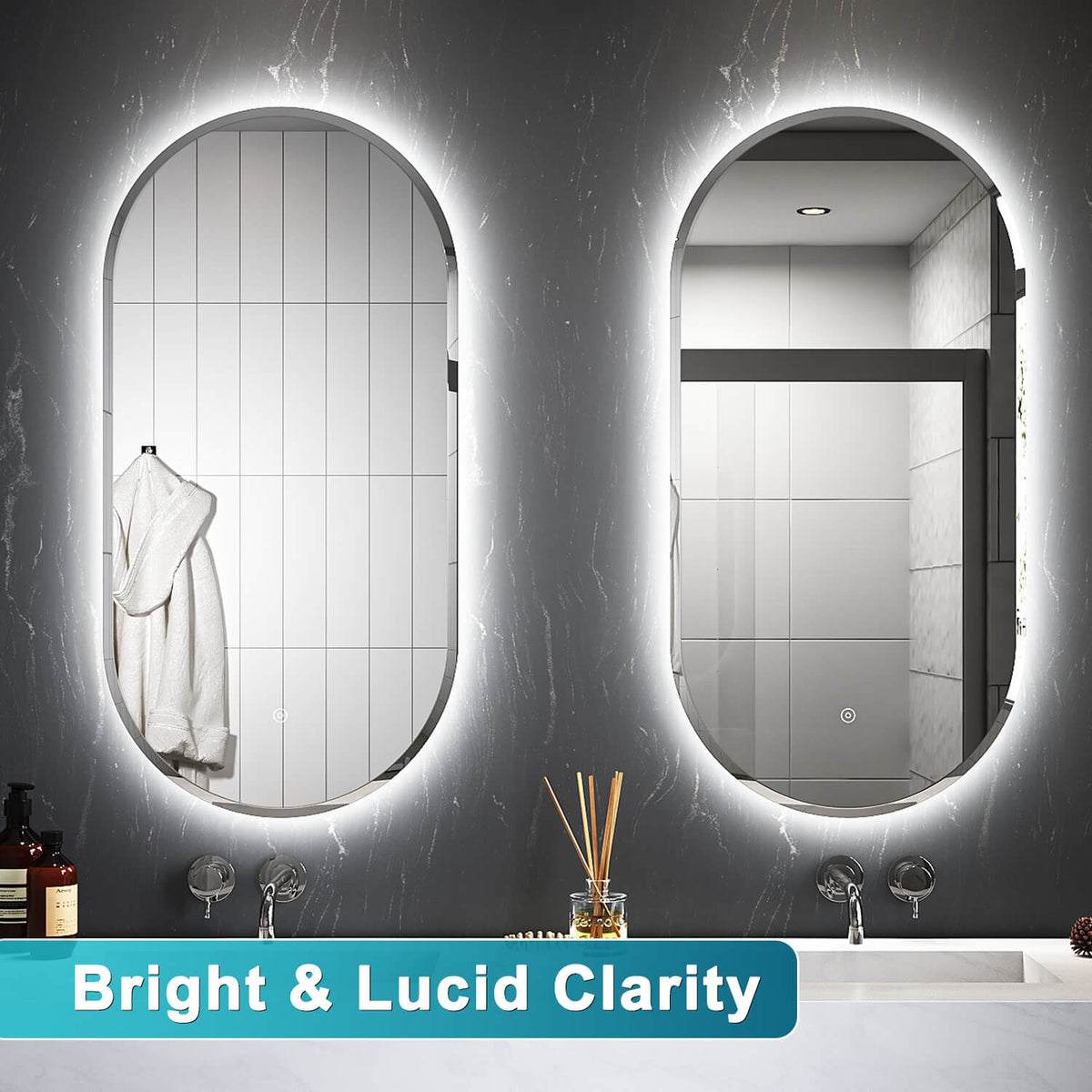 450x900mm 900x450mm Back LED Light Antifog Oval Bathroom Mirror