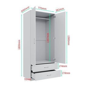 ELEGANT 2 Door 2 Drawers Wardrobe 180cm Multi-purpose Cabinet - Elegantshowers