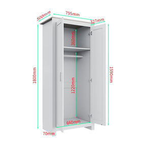 White Solid Wood Wardrobe with 2 Doors 180cm Clothes Closet for Hanging Clothes - Elegantshowers