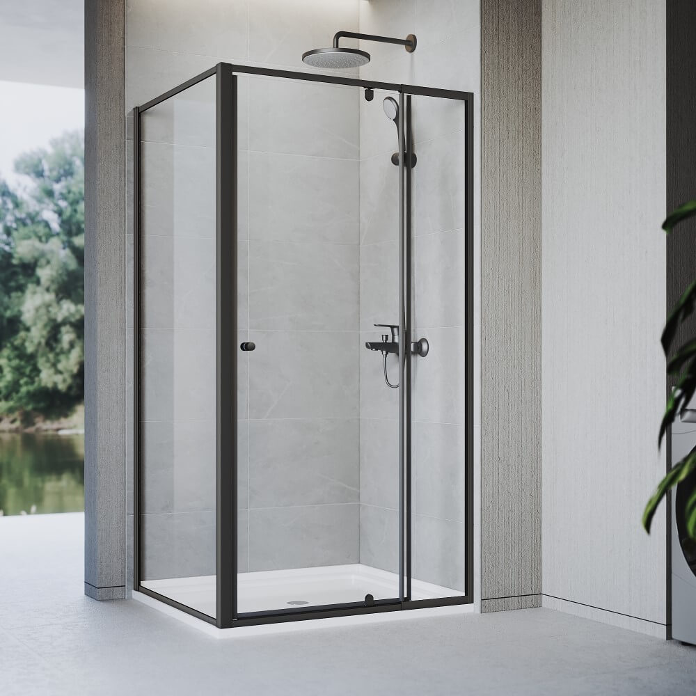 Elegant Showers Semi-Frameless Pivot Shower Screen Cubical Adjustable Black - Elegantshowers