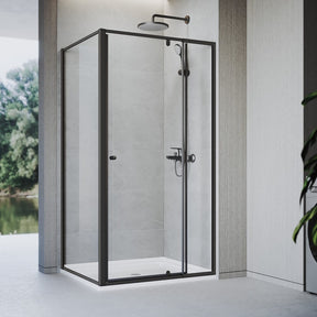 Elegant Showers Semi-Frameless Pivot Shower Screen Cubical Adjustable Black - Elegantshowers