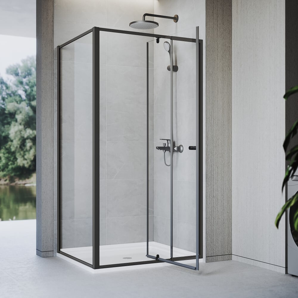 Elegant Showers Semi-Frameless Pivot Shower Screen Cubical Adjustable Black - Elegantshowers