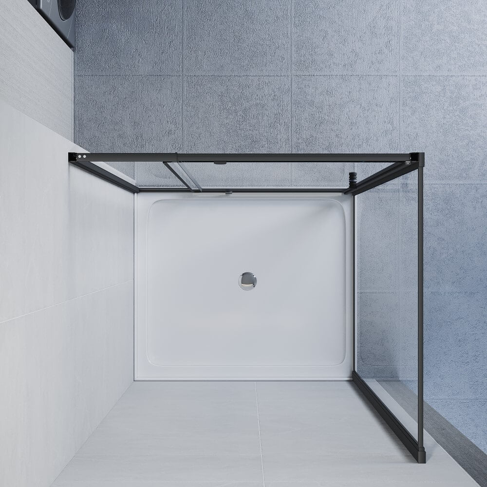 Elegant Showers Semi-Frameless Pivot Shower Screen Cubical Adjustable Black - Elegantshowers