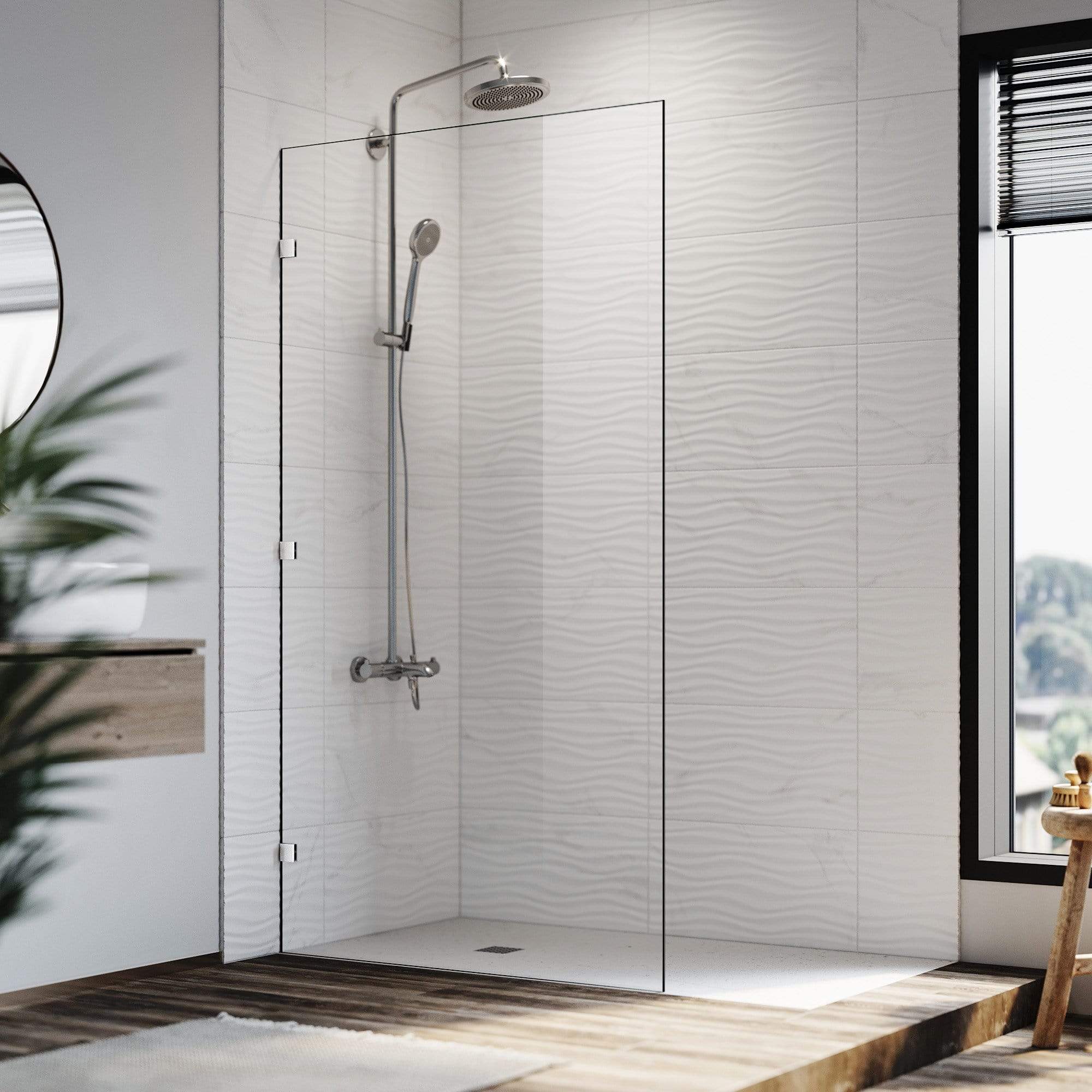Elegant Showers Walk in Shower Frameless Screen Chrome Hardware Fixed Panel 10mm Toughened Glass, 1000mm / No