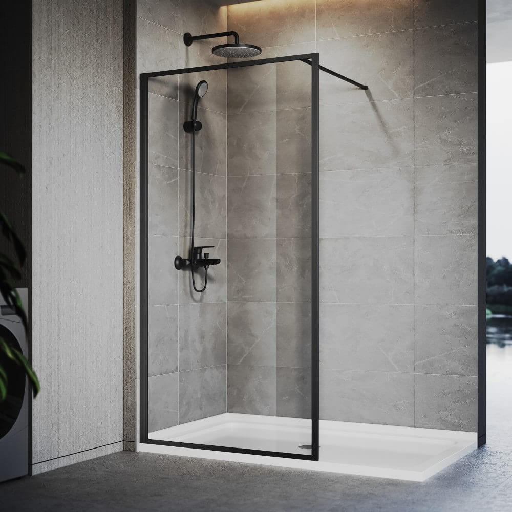 Elegant Showers 10mm Glass Walk In Shower Screen Framed Black - Elegantshowers