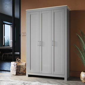 180cm Simple Design Wooden Storage Cabinet Large Grey Wardrobe with 3 Doors - Elegantshowers