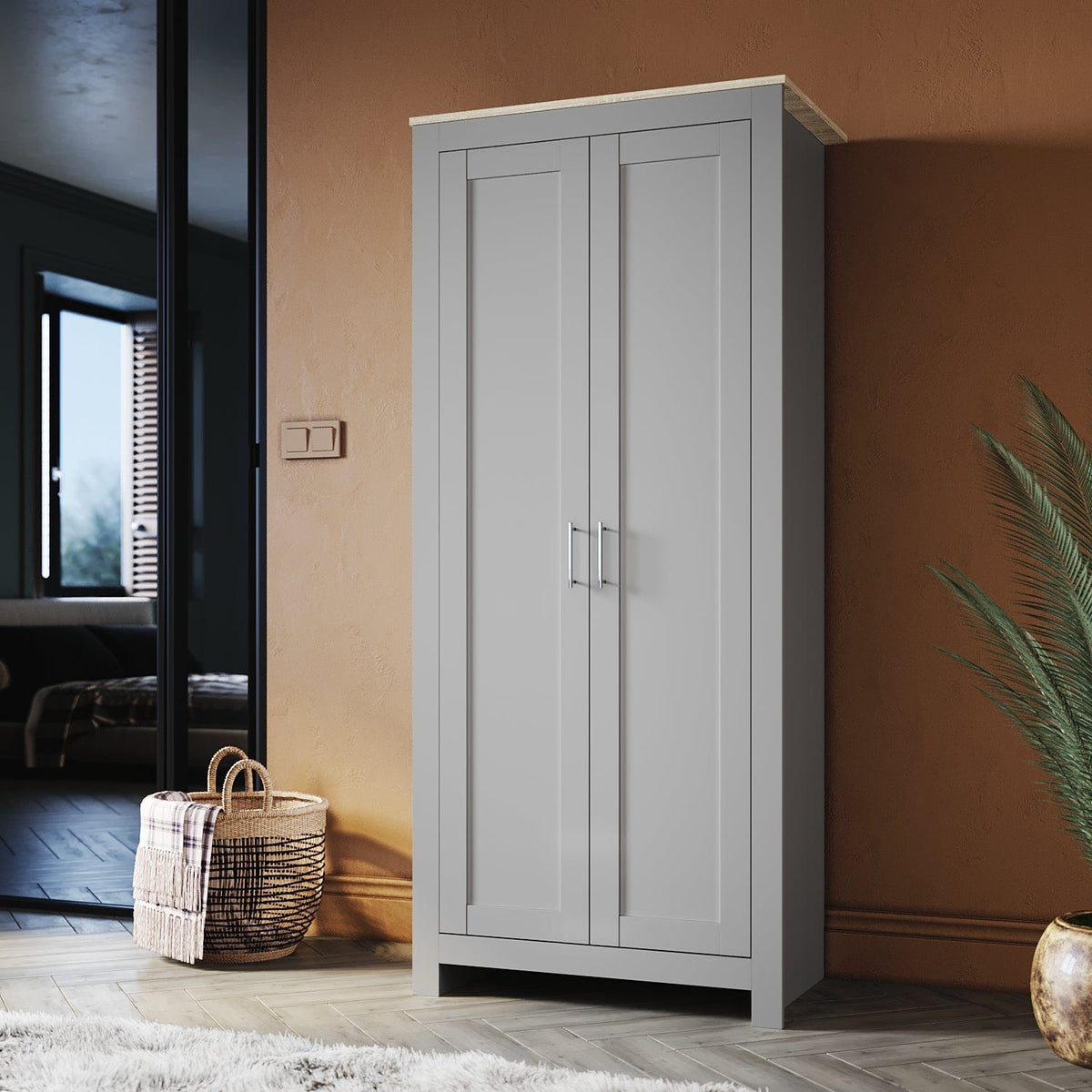 White Solid Wood Wardrobe with 2 Doors 180cm Clothes Closet for Hanging Clothes - Elegantshowers