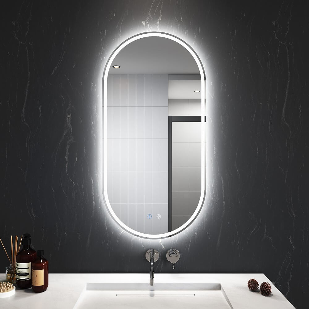 450x900mm 3 Color Mode Back&Front Oval LED Light Anti-fog Bathroom Mirror