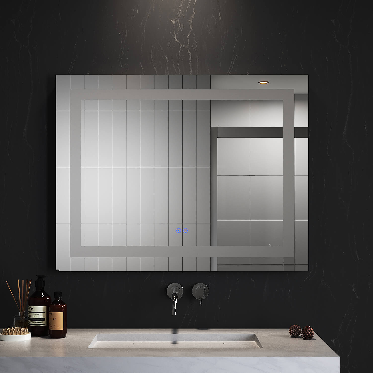 900x700mm Front LED Light Anti-fog Rectangular Bathroom Mirror