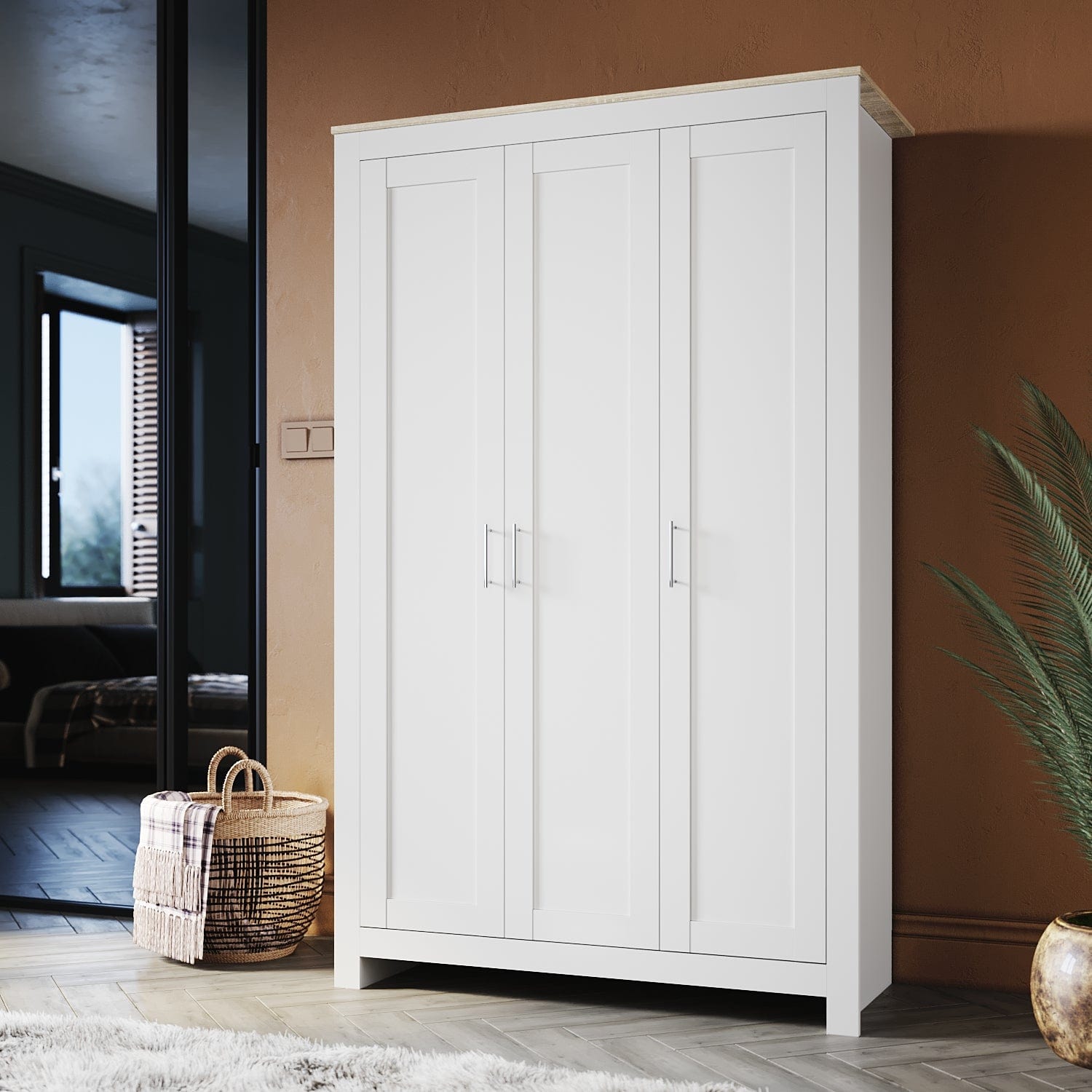 180cm Simple Design Wooden Storage Cabinet Large Grey Wardrobe with 3 Doors - Elegantshowers