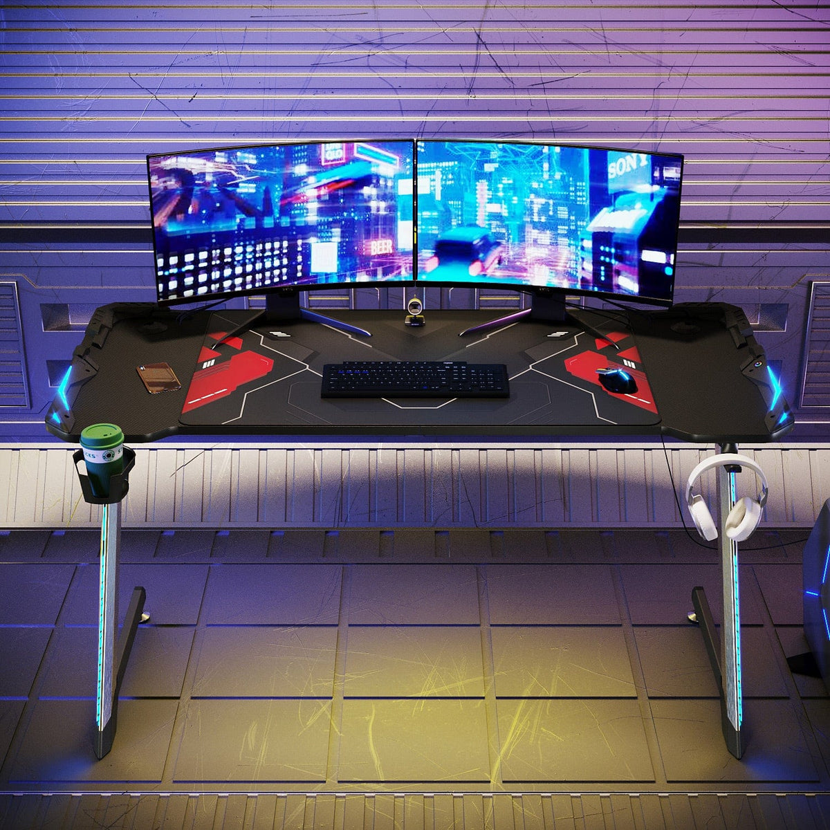 ELEGANT Gaming Desk LED Gaming Table PC Gamer Desk with RGB Light - Elegantshowers